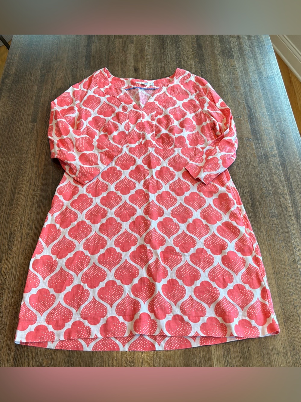 Boden Pink and White Linen Dress Summer Beach Southern Classic Size 12